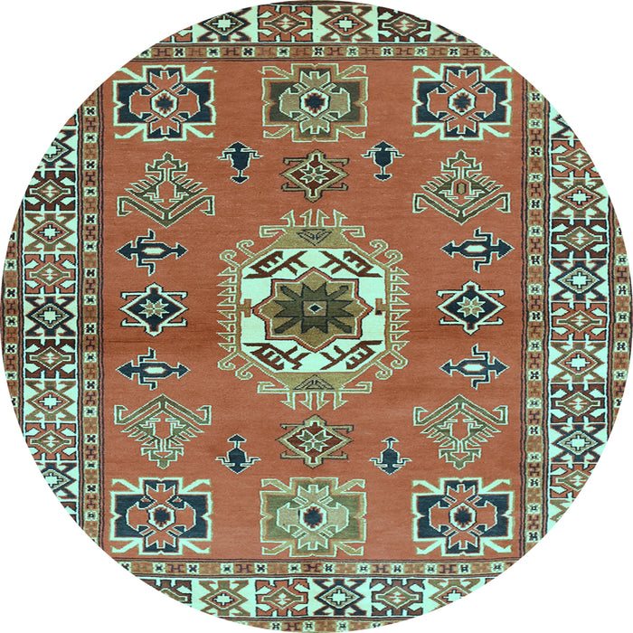 Round Machine Washable Geometric Light Blue Traditional Rug, wshtr800lblu