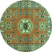 Round Machine Washable Geometric Turquoise Traditional Area Rugs, wshtr800turq