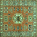 Square Machine Washable Geometric Turquoise Traditional Area Rugs, wshtr800turq