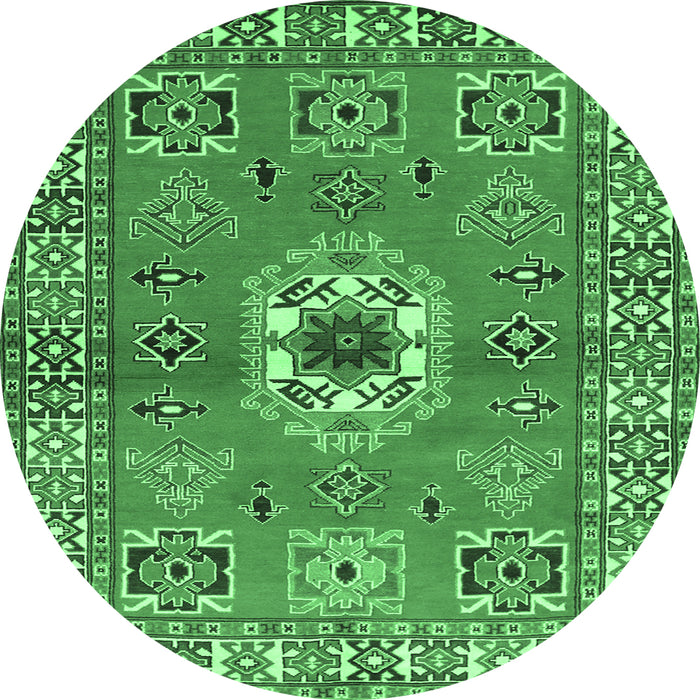 Round Geometric Emerald Green Traditional Rug, tr800emgrn