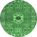 Round Geometric Emerald Green Traditional Rug, tr800emgrn