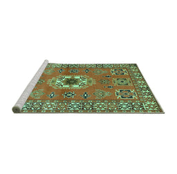 Sideview of Machine Washable Geometric Turquoise Traditional Area Rugs, wshtr800turq