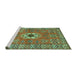 Sideview of Machine Washable Geometric Turquoise Traditional Area Rugs, wshtr800turq