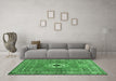 Machine Washable Geometric Emerald Green Traditional Area Rugs in a Living Room,, wshtr800emgrn