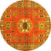 Round Geometric Yellow Traditional Rug, tr800yw