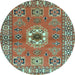 Round Geometric Light Blue Traditional Rug, tr800lblu