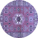 Round Geometric Blue Traditional Rug, tr800blu