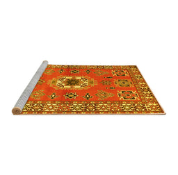 Sideview of Machine Washable Geometric Yellow Traditional Rug, wshtr800yw