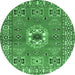 Round Machine Washable Geometric Emerald Green Traditional Area Rugs, wshtr800emgrn