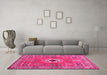 Machine Washable Geometric Pink Traditional Rug in a Living Room, wshtr800pnk