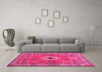 Machine Washable Geometric Pink Traditional Rug, wshtr800pnk