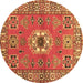 Round Machine Washable Geometric Brown Traditional Rug, wshtr800brn