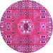 Round Geometric Purple Traditional Rug, tr800pur