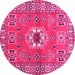 Round Geometric Pink Traditional Rug, tr800pnk