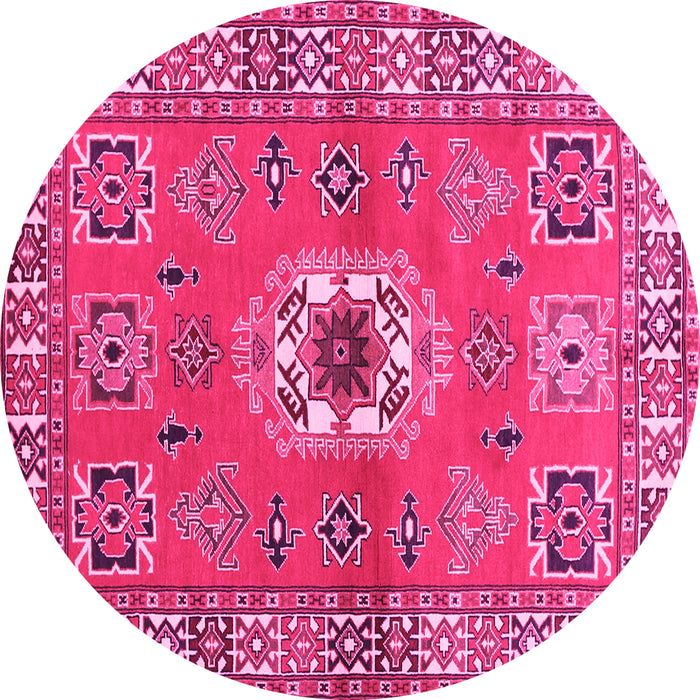 Round Machine Washable Geometric Pink Traditional Rug, wshtr800pnk