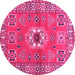 Round Machine Washable Geometric Pink Traditional Rug, wshtr800pnk