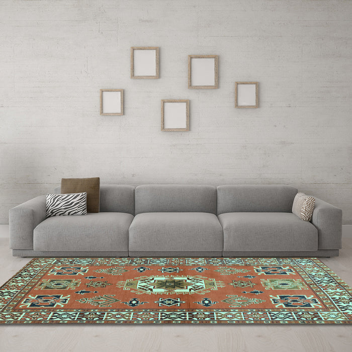 Machine Washable Geometric Light Blue Traditional Rug in a Living Room, wshtr800lblu