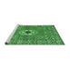 Sideview of Machine Washable Geometric Emerald Green Traditional Area Rugs, wshtr800emgrn