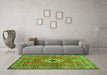 Machine Washable Geometric Green Traditional Area Rugs in a Living Room,, wshtr800grn