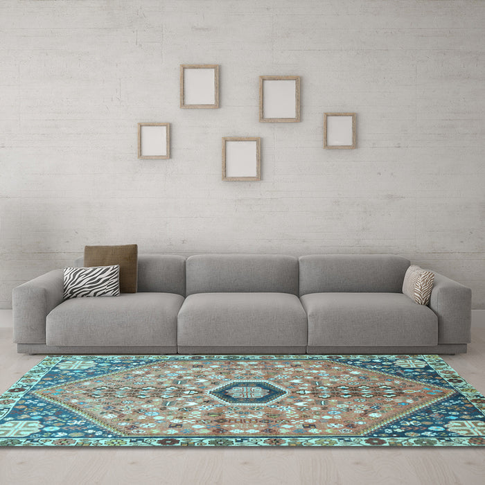 Machine Washable Persian Light Blue Traditional Rug in a Living Room, wshtr801lblu