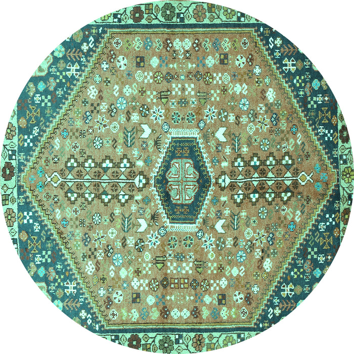Round Persian Turquoise Traditional Rug, tr801turq