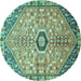 Round Persian Turquoise Traditional Rug, tr801turq