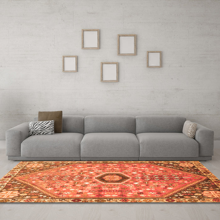 Machine Washable Persian Orange Traditional Area Rugs in a Living Room, wshtr801org