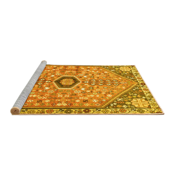 Sideview of Machine Washable Persian Yellow Traditional Rug, wshtr801yw