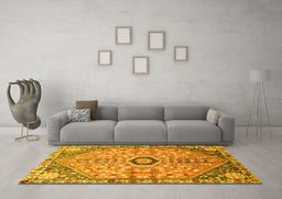 Machine Washable Persian Yellow Traditional Rug in a Living Room, wshtr801yw
