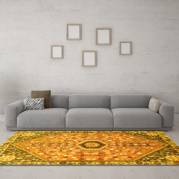 Machine Washable Persian Yellow Traditional Rug in a Living Room, wshtr801yw