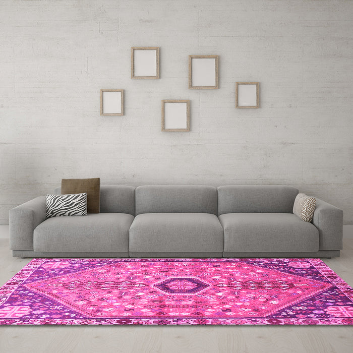 Machine Washable Persian Pink Traditional Rug in a Living Room, wshtr801pnk