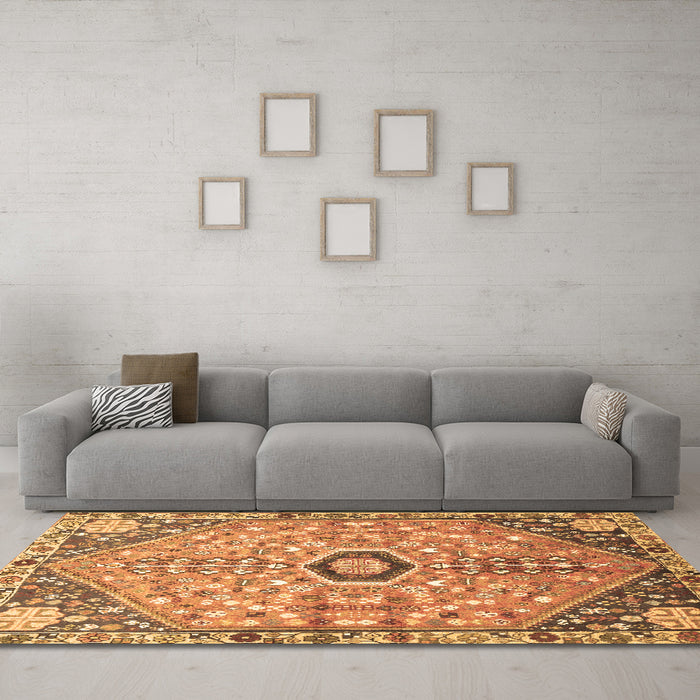 Machine Washable Persian Brown Traditional Rug in a Living Room,, wshtr801brn