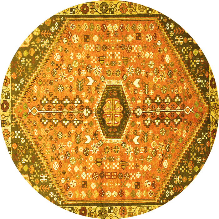 Round Machine Washable Persian Yellow Traditional Rug, wshtr801yw