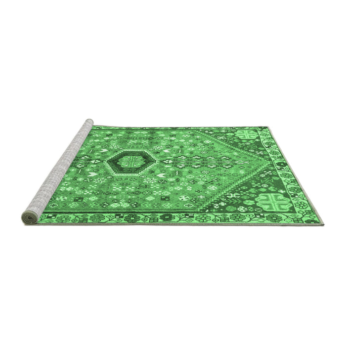Sideview of Machine Washable Persian Emerald Green Traditional Area Rugs, wshtr801emgrn