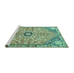 Sideview of Machine Washable Persian Turquoise Traditional Area Rugs, wshtr801turq
