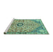 Sideview of Machine Washable Persian Turquoise Traditional Area Rugs, wshtr801turq