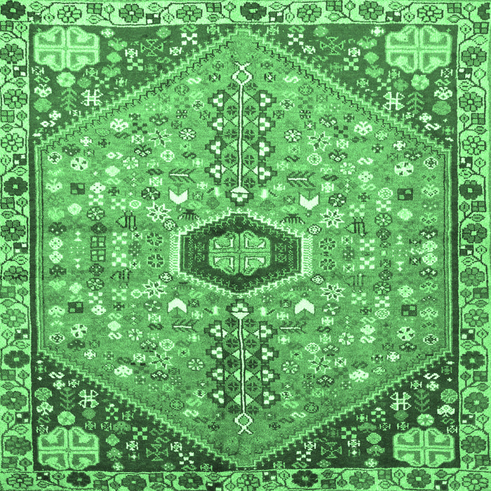 Square Machine Washable Persian Emerald Green Traditional Area Rugs, wshtr801emgrn