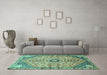 Machine Washable Persian Turquoise Traditional Area Rugs in a Living Room,, wshtr801turq