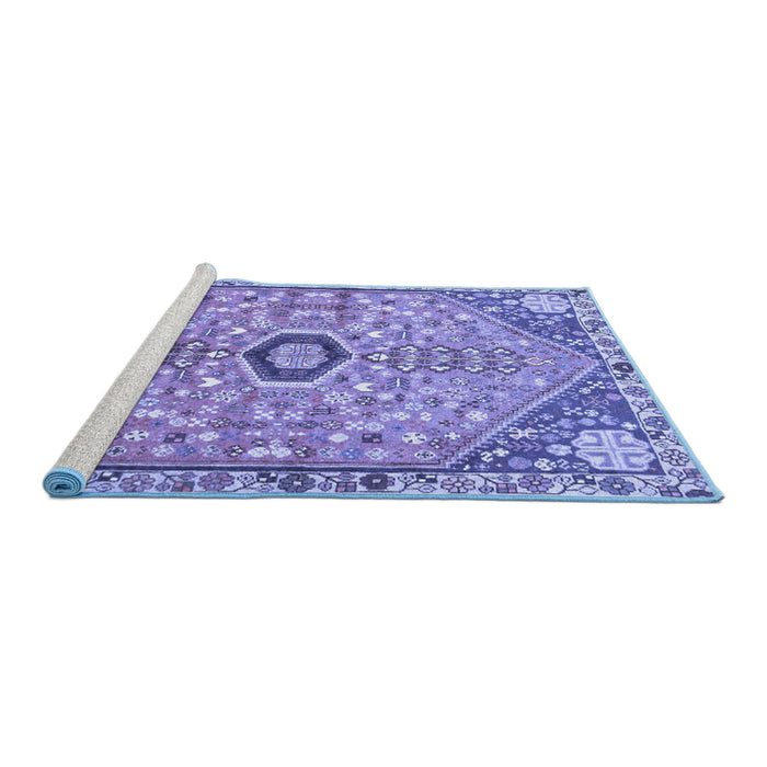 Sideview of Machine Washable Persian Blue Traditional Rug, wshtr801blu
