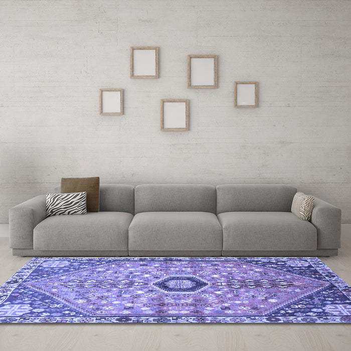 Machine Washable Persian Blue Traditional Rug in a Living Room, wshtr801blu