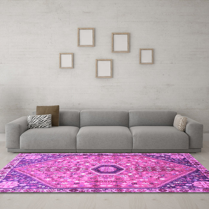 Machine Washable Persian Purple Traditional Area Rugs in a Living Room, wshtr801pur