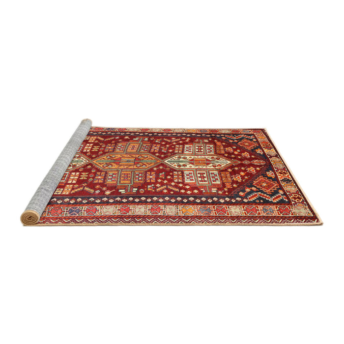 Sideview of Machine Washable Traditional Orange Brown Rug, wshtr802