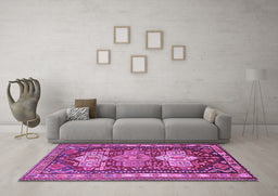 Machine Washable Persian Purple Traditional Area Rugs in a Living Room, wshtr802pur
