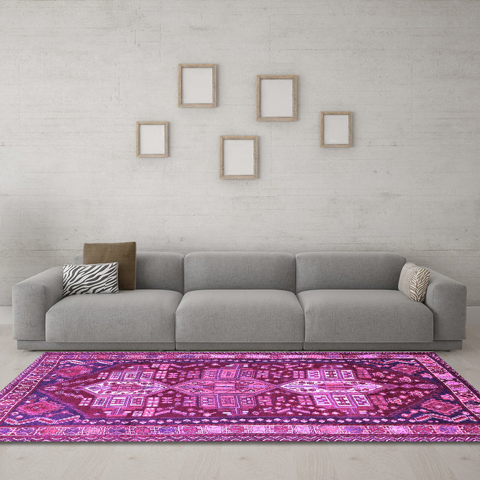 Machine Washable Persian Purple Traditional Area Rugs in a Living Room, wshtr802pur