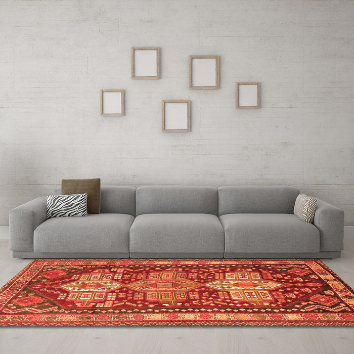Machine Washable Persian Orange Traditional Area Rugs in a Living Room, wshtr802org