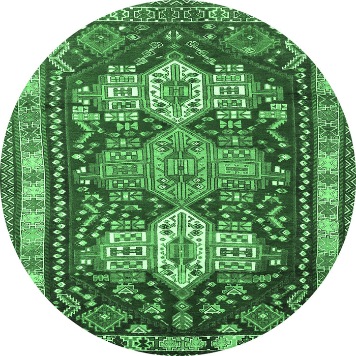Round Persian Emerald Green Traditional Rug, tr802emgrn
