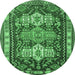 Round Persian Emerald Green Traditional Rug, tr802emgrn