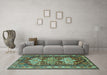 Machine Washable Persian Turquoise Traditional Area Rugs in a Living Room,, wshtr802turq