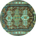 Round Machine Washable Persian Turquoise Traditional Area Rugs, wshtr802turq