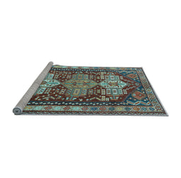 Sideview of Machine Washable Persian Light Blue Traditional Rug, wshtr802lblu